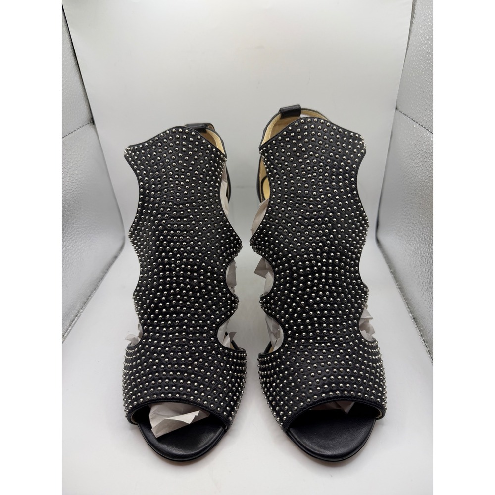 Jimmy Choo Black Leather Studded Cage‎ Sandals Heels 40.5 Made in Italy